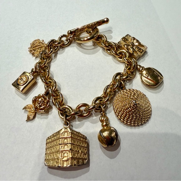Dior Jewelry - Christian Dior Vintage Gold Tone Charm Bracelet Rare Perfume & Boutique Motifs
